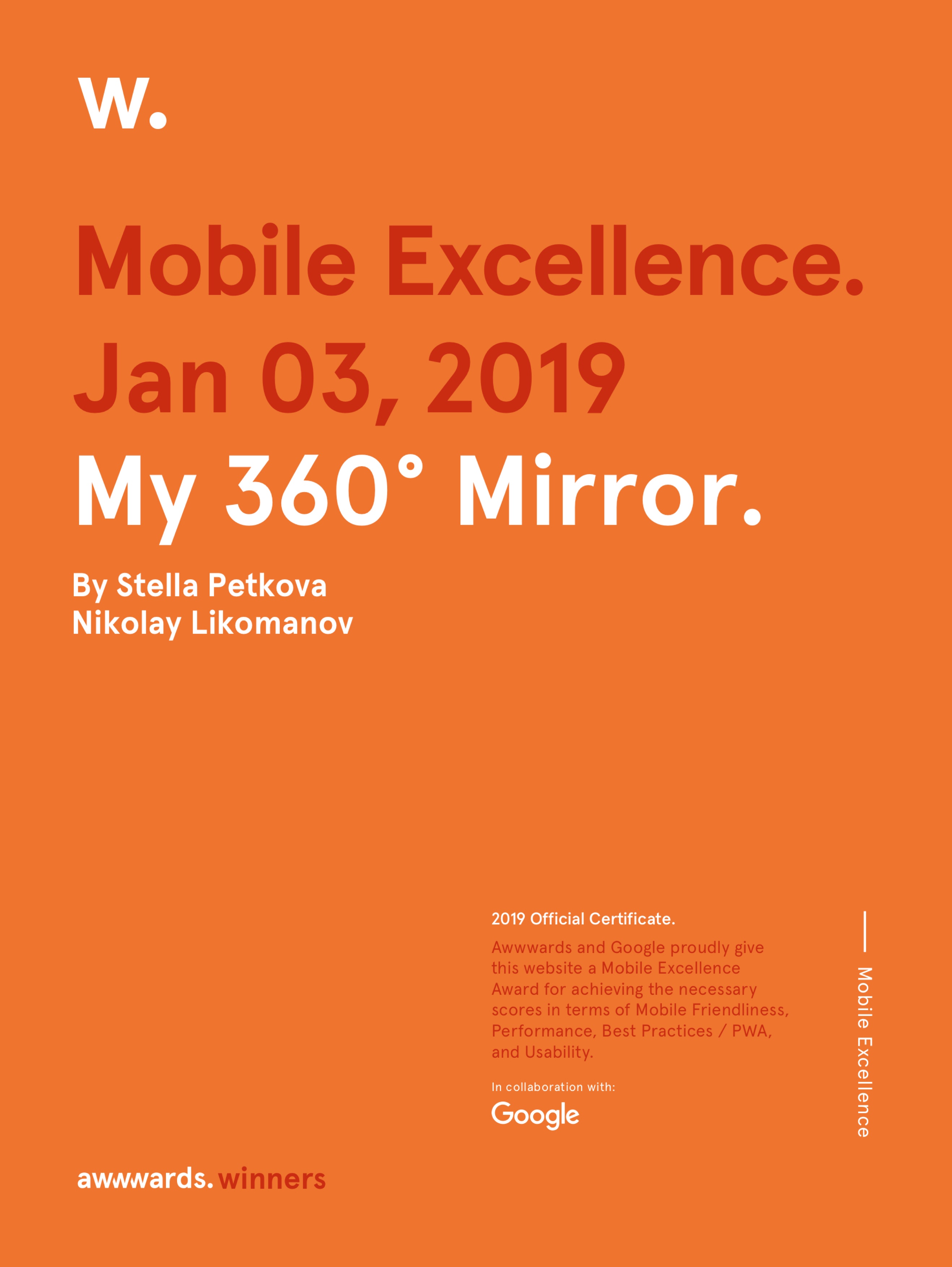 Awwwards Mobile Excellence Certificate - My 360 Mirror